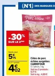 carrefour - côtes de porc échine surgelées: 2 produits à -30% et vendu sel 5%, 9,77€ - 1kg à 4,89€!