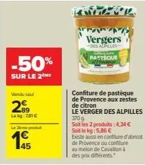 2 confitures de pastèque de provence aux zestes de citron -50%! 29⁹ lezime & vergers des alpilles 370g à seulement 7,81€