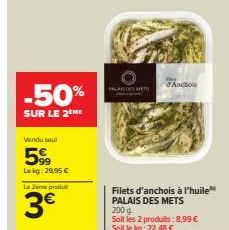 Filets d'anchois à l'huile PALAIS DES METS -50% : 2 produits pour 8,99€!.