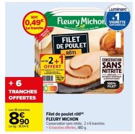 Lot de 2+1 Filet de Poulet Rôti OFFERT: 0,49€ La Tranche + 6 Tranches OFFERTES, 18TNCHES 890, Wade, Sans Nitrite!