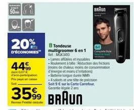 économisez 20% sur la tondeuse multigroomer 6 en 1 braun | lames affites et inusables | 0,07 € d'éco-participation