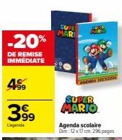 SUP ADENIA HESA -20% de remise immédiate : Super Mario Agenda scolaire Dim: 12x17cm, 296 pages - 399€!