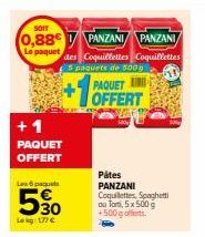 Économisez 5% sur les 6 Paquets de Pâtes PANZANI Coquillettes, Spaghetti ou Tom - 17€ + 500g Offerts!