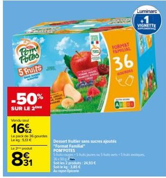 Pom Potes 5 Fruits : -50% sur le 2ème ! Format Familial Avec 16% de Sucres Naturels - 5,13 € / KG