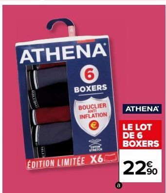 Lot de 6 Boxers Athena Edition Limitée 22% de Réduction Coton Stretch Anti-Inflation”