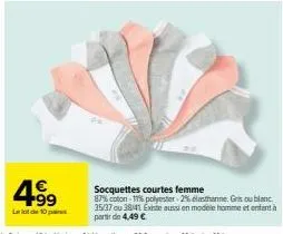 modele homme/femme/enfant - socquettes courtes en 87% coton + promo: -99€ - gris/blanc