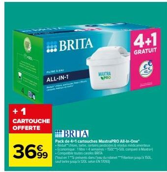 Profitez de la promo BRITA MaxtraPRO All-in-One - 36% de Réduction sur le Pack de 4 Cartouches +1 Cartouche Offerte ! Réduchore, Tarte, Certains Pesticides & Résidus Médicamenteux.