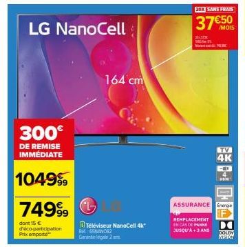 TV 4K LG NanoCell RM 65NAN062 : 300€ de remise immédiate + Eco-participation de 15€ + 2 ans de garantie + 20X sans frais!