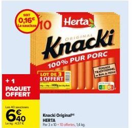 Knacki Original HERTA - Spécial Offre : 3x10-10 à 14 kg - 100% Pur Porc & Fumage Tradionnel.