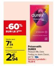 Promo -60% sur les Préservatifs DUREX Pleasure Me, Extra Feeling ou Jeans Classic : 10,28€ pour 12 Unités!