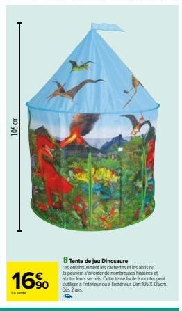 Tente de jeu Dinosaure 105 cm à 16% de réduction - Les enfants aiment les cachettes !