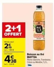 boisson au thé maytea: pêche blanche, framboise, citron ou menthe - 2+1 offert à 183€!