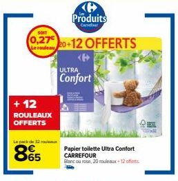 Papier Toilette Ultra Confort Carrefour: 20+12 Rouleaux Offerts avec Pack de 65H!