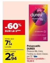 profitez de 60% de réduction sur les préservatifs durex pleasure me et extra feeling: 10,28€ les 12!