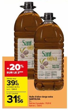 Profitez des Promotions sur la Sant Oli et Sant Olva Huile d'Olive Vie Extra: 5L à 71,01€
