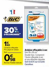BIC Ardoise Effaçable à Sec Double Face - 30% D'Économies - Dim. 19x26cm - 10 Ladéflacates - 0,42€