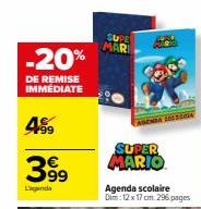 Économisez 20% sur l'Agenda scolaire ADENIA HESA de Super Mario - Dim. 12x17cm, 296 pages!