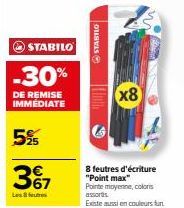 Promo STABOLO ! -30% de remise imméd. pour les 8 feutres Point Max - Pointe moyenne & couleurs assorties. Existe aussi en couleurs flash x8.