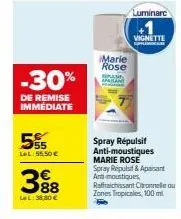 promo de -30% : produit marie rose – spray répulsif & apaisant antimoustiques reffraichissant citron – 55,50€ à 38,80€ !