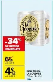 profitez de -34% de remise sur la goudale - bière blonde 7,2% vol, 4 x 50 cl à 303€!