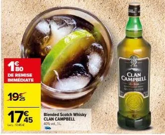 clan campbell whisky 40% vol 1l - promo de 180 € et 19% - 1245 € seulement !