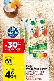 c'est le moment d'economiser -30% sur le 2ème produit c et 6% chez vendul: pomme pur jus carrefour extra, 4x1l à 10.54€, soit 1.32€ par litre!