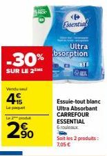 Essuies-tout Blanc Ultra Absorbants Carrefour Essential 6 Rouleaux: Promo 2 pour 7.05€ !