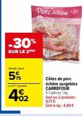 Economisez -30% sur le 2ème Produit! Côtes de Porc Échine Surgelées Carrefour, 5-7 pièces, 1kg au Prix de 4,89€/kg.