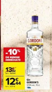 gin gordon's: 10% de remise immédiate 37,5%vol, 70 cl, 1274€-1244€!