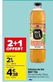 offre speciale 3x may tea peche blanch: 38ll 122€ pour 12l infusion de thé vert menthe & framboise au citron!