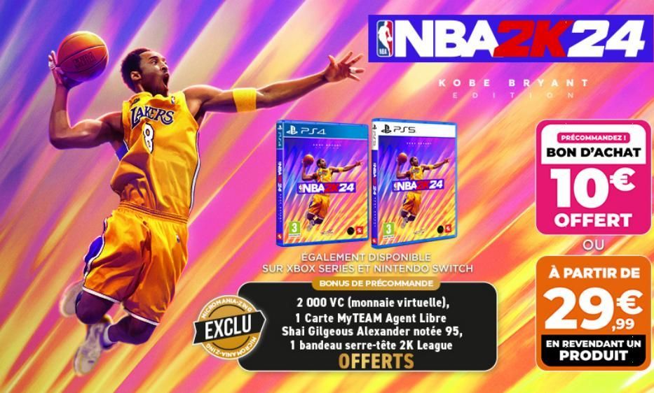 NBA 24 : KOBE BRYANT Edition avec Promo ANDA TAKERS ROMANIA-ENG Exclu Ome-Viny Word 320 NISA 24 115 HP PS4, Également Disponible sur Xbox & Nintendo Switch.