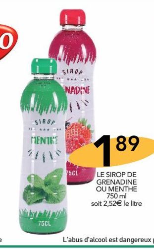 Le sirop de grenadine ou menthe