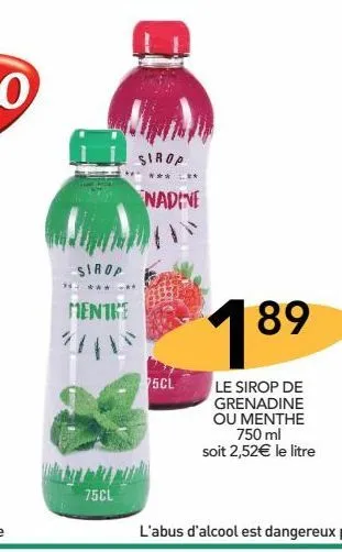 le sirop de grenadine ou menthe