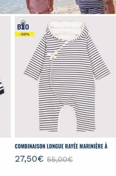 BIO  -50%  COMBINAISON LONGUE RAYÉE MARINIÈRE À  27,50€ 55,00€ 