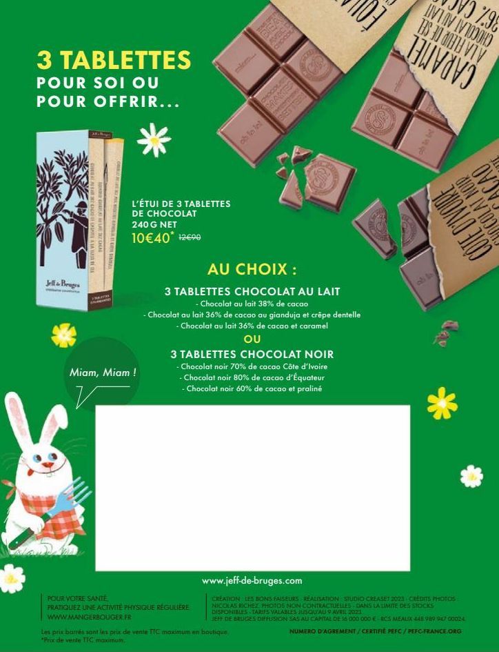 3 Tablettes Chocolatée de Jell & Bruges pour 10€40 : Pause Gourmande et Santé Pratique avec Calcola F La Scala Te Oblata!