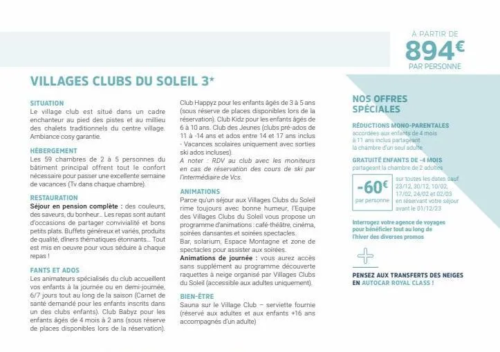 hebergement cosy au pied des pistes : venez découvrir les villages clubs du soleil 3*