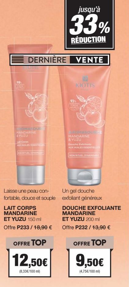 Profitez de 33% de Réduction sur Le Lait Corps Mandarine & YUZU, Un Rituel Owarisant qui Laisse une Peau Con-fortable et Souple!