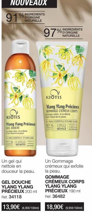 Ylang Ylang Précieux : Gel Douche Kiotis pour une Pause Bien-être, 91% Flacon en Plastique 100% Recyclable!