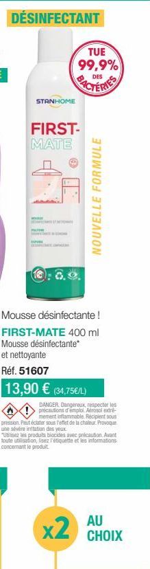 Mousse Désinfectante FIRST-MATE 400 ml: Tue 99,9% des Bactéries et Virus - Nouvelle Formule - 13,90€ (34,75€/L).