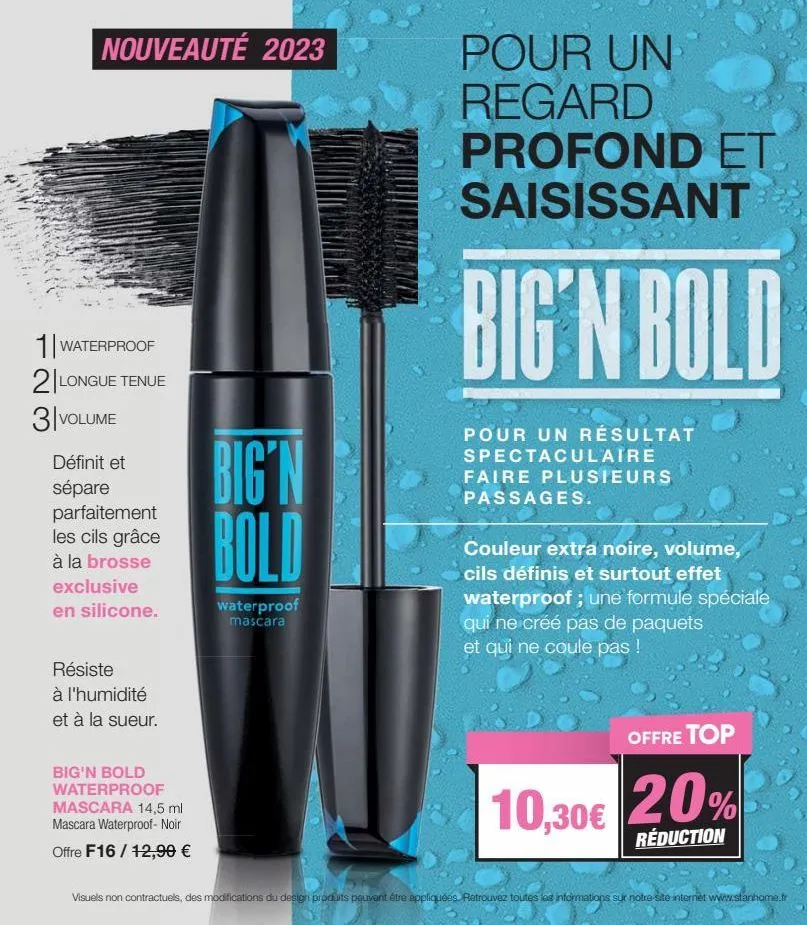 nouvelle collection mascara waterproof big’n bold | résiste à l'humidité, longue tenue, volume | 2023.