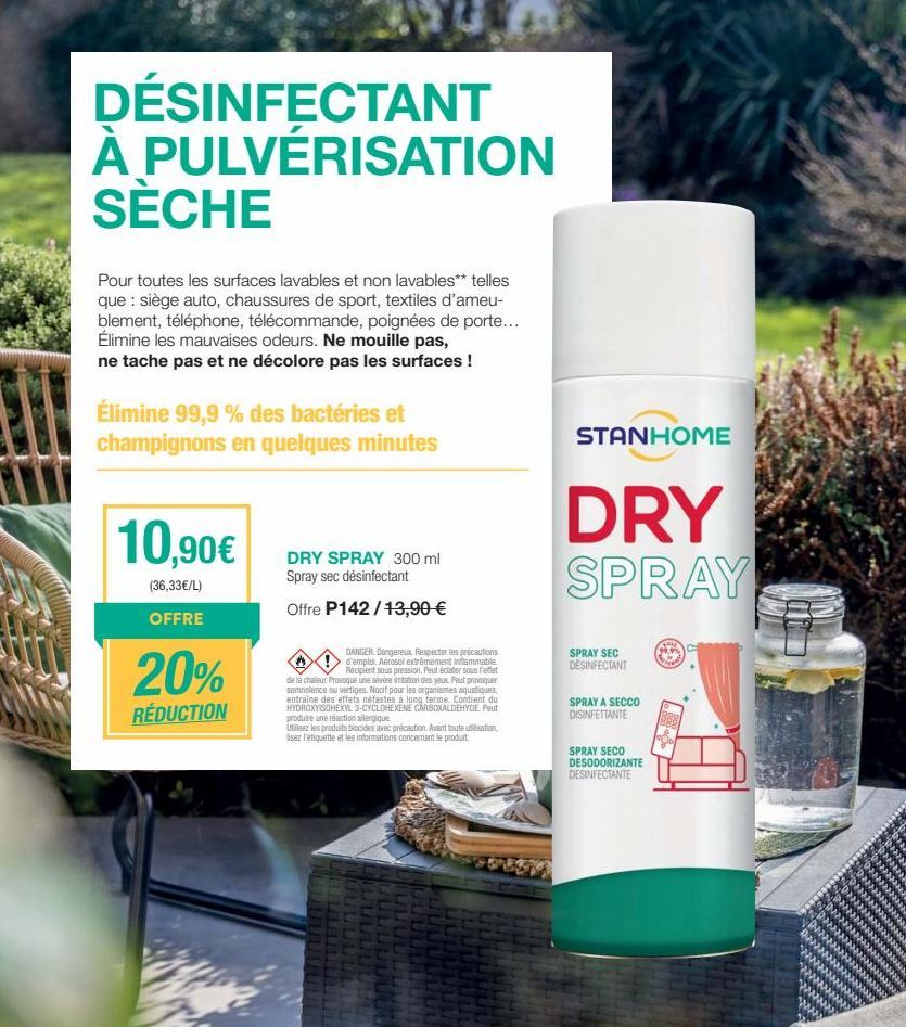 Spray'N'Go - Désinfectant à Pulvérisation Sèche! Désinfectez VOS surfaces lavables et non lavables en un instant! Élimine les bactéries et les virus - Promo Spéciale!