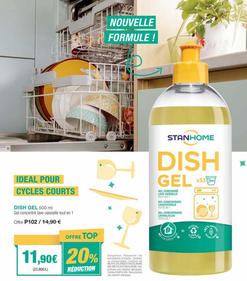 50% D'ÉCONOMIE - DishGel 500ml Gel Concentré Lave-Vaisselle 1 En 1: 11,90€ - 1242 Nouvelle Formule! Dangereux. Respecter.