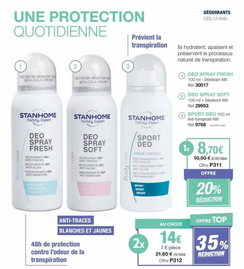 deo spray fresh : stanhome family expert, testé sur sensibles sh avec cold creamp, 48h anti-traces, anti-aloni et anti-odeur.