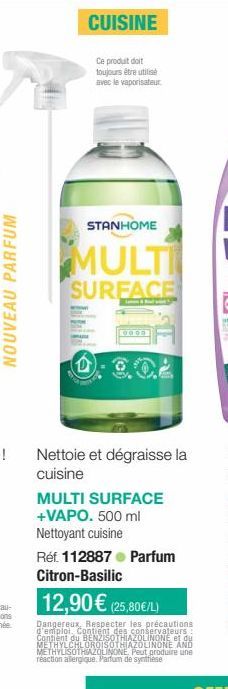 MULTI SURFACE STANHOME +VAPO: Nettoyant Cuisine 500 ml, 9900-promo, Dégraisse & Nettoie en Profondeur!