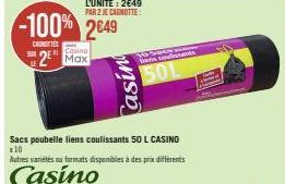 Casino - Sacs Poubelle Liens Coulissants 50L - Promo -100% - Autres Variétés & Formats Disponibles