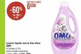 Promo: -60% OMO ROSIR DE PLAISIR Eson New LESSIVE LIQUIDE 1,8L, 40 lavages.