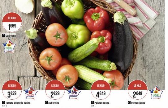 Kilos de Fruits et Légumes à Prix Cassés : Courgette 1€69, Tomate Torino 3€79, Aubergine 2€29 et Poivron Rouge 4€49!