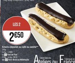 2 pour 2,50 € | Éclairs au Chocolat, Café ou Vanille, 140 g, Lekg 1786 ou D.