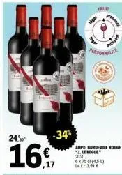 aop bordeaux rouge j.lésegue 2020: 24% de remise, délicieux et célèbre vin, 6x 75cl.