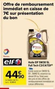 Promo : Dépensez 8,98€ sur l'huile Full Tech C3/C4/TDI 5L et obtenez un remboursement immédiat de 7€ !